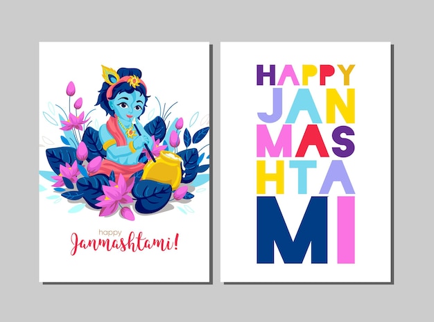 Glückliche janmashtami-grußkarten. krishna-vektor-illustration. eps10