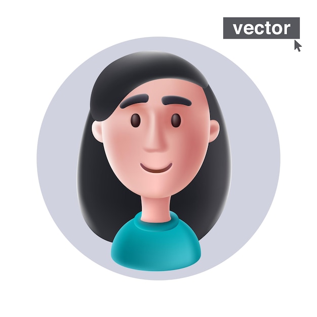 Glückliche junge Frau im Kreisrahmen isoliert auf weiß Realistischer 3D-Vektor-Rendercharakter