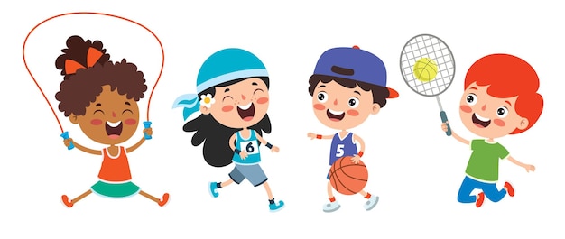 Vektor glückliche kinder, die verschiedene sportarten machen