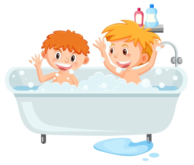 Vektor glückliche kinder in der badewanne