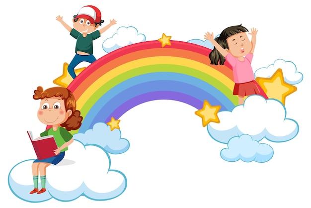 Vektor glückliche kinder mit regenbogen