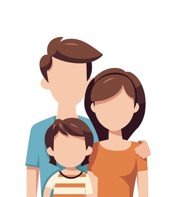Glückliche kleine Familie, Mutter, Vater und Kind, Vektorillustration isoliert auf weißem Hintergrund