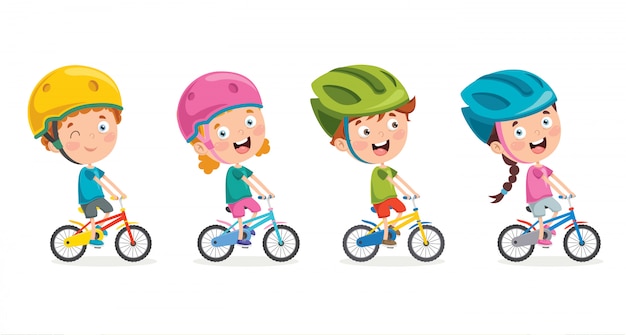 Glückliche kleine kinder, die fahrradsatz fahren
