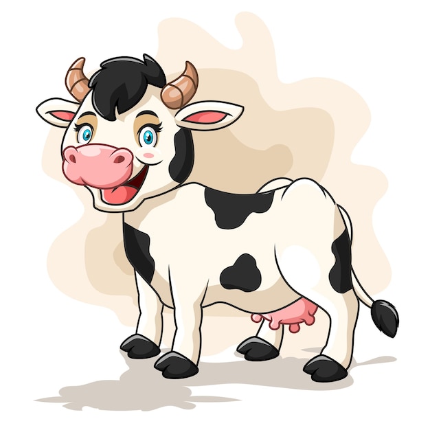 Glückliche niedliche Kuhkarikatur steht