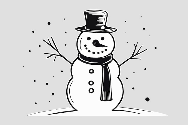 Glückliche Schneemann-Winter-Zeichnung skizzierte Vektorillustration