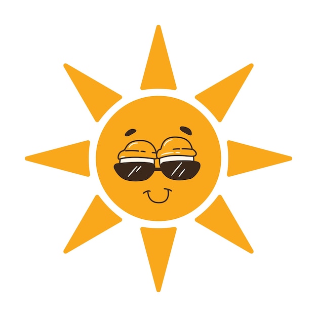 Glückliche Sonne mit Sonnenbrille Kühle lächelnde Sonne mit Sonnbrille Retro-Aufkleber Trendy Groovy Vektor