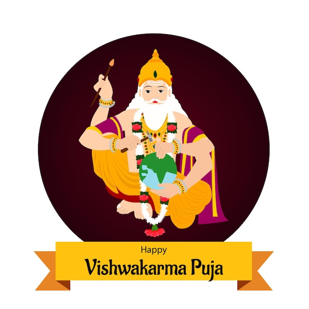 Glückliche vishwakarma puja indische hinduistische festfeier-vektor-illustration