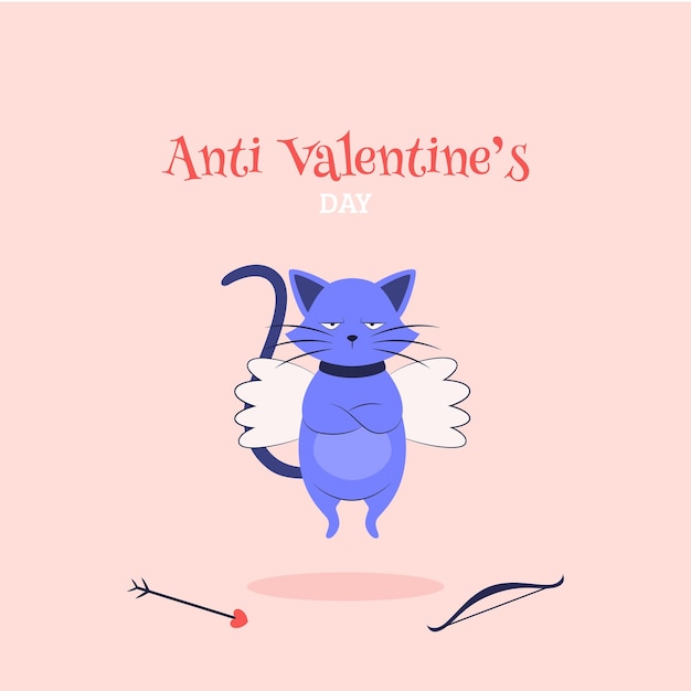 Glücklicher anti-valentinstag, grußkarte, amor-katze