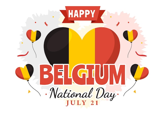 Vektor glücklicher belgischer unabhängigkeitstag am 21. juli. vektorillustration mit wehenden flaggen-hintergrundvorlagen
