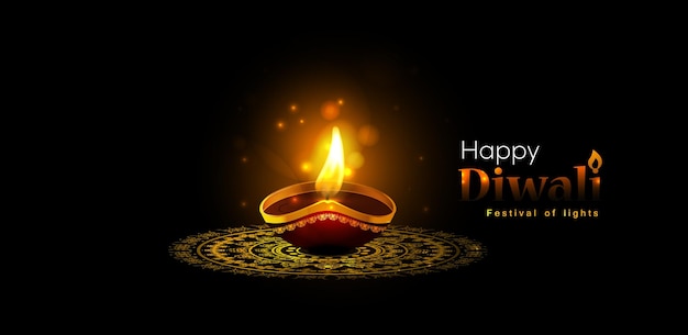 glücklicher diwali-festhintergrund mit realistischer öllampe. Diwali-Hintergrunddesign für Banner