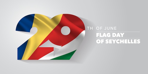Glücklicher Flaggentag der Seychellen. Feiertag 29. Juni mit Elementen der Flagge
