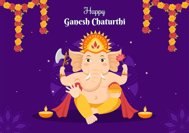 Glücklicher ganesh chaturthi vom festival in indien, um seine ankunft auf der erde in vektorillustration zu feiern