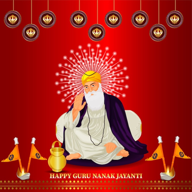 Glücklicher Guru Nanak Jayanti mit Illustration des Guru Nanak