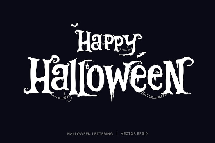 Vektor glücklicher halloween-typografie-text-buchstaben auf dunkelschwarzem hintergrund-vektor-design