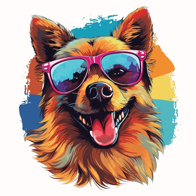 Glücklicher Hund süßer und lustiger Hund mit Sonnenbrille im Vektor-Pop-Art-Stil Vorlage für T-Shirt-Aufkleber usw