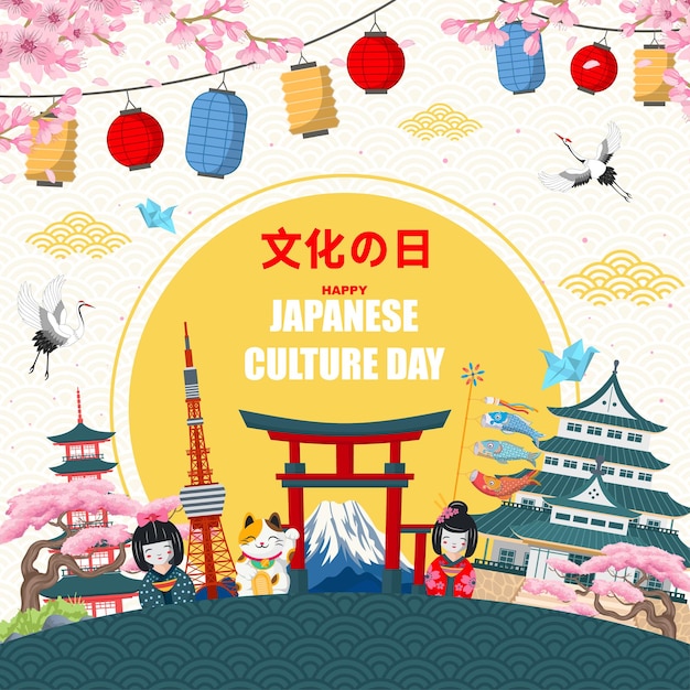 glücklicher japanischer Kulturtag Hintergrund mit flachem Designkonzept