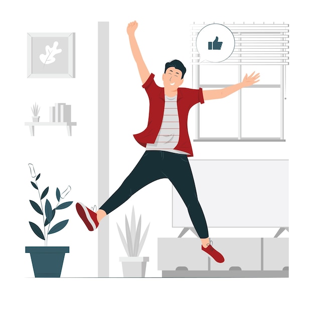 glücklicher Junge, Mann, der mit Freude Konzeptillustration springt