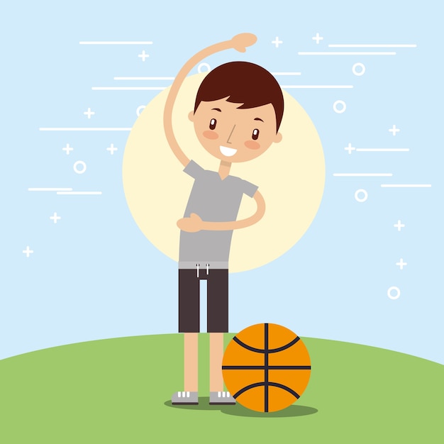 Glücklicher junge mit sport basketball ball