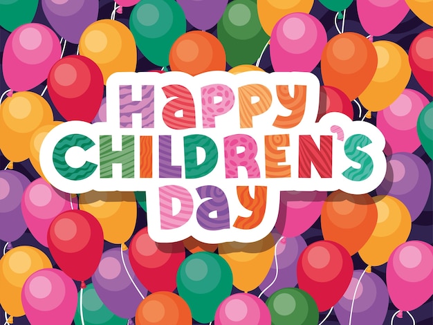 Glücklicher kindertag auf ballonhintergrunddesign, internationales feierthema