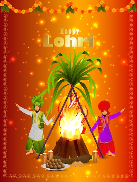 Vektor glücklicher lohri kreativer flyer mit kreativer illustration und hintergrund