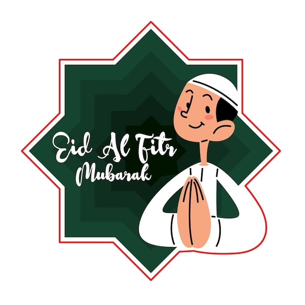 Vektor glücklicher muslimischer mann feiert eid al fitr-vektorillustration