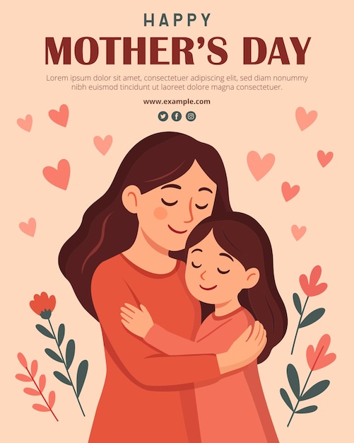 Glücklicher Muttertag-Poster mit lächelnder Mutter, die ihre Tochter umarmt Vektorillustration