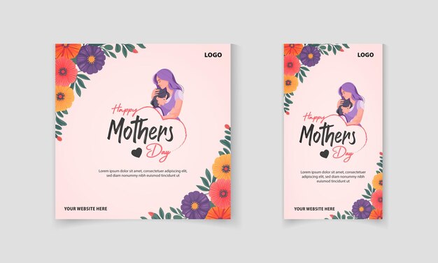 Glücklicher Muttertag Social-Media-Post und Geschichte Vorlage Design mit Blumen Mutter Umarmung Tochter Vektor