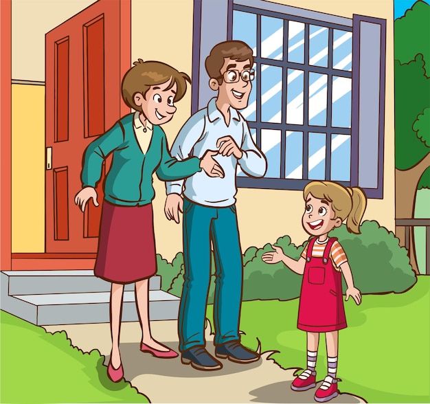 glücklicher netter familienkarikaturvektor