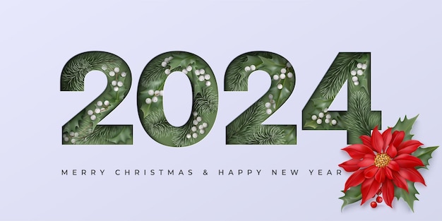 Glücklicher neujahrshintergrund mit heiligblättern und tannenzweigen 