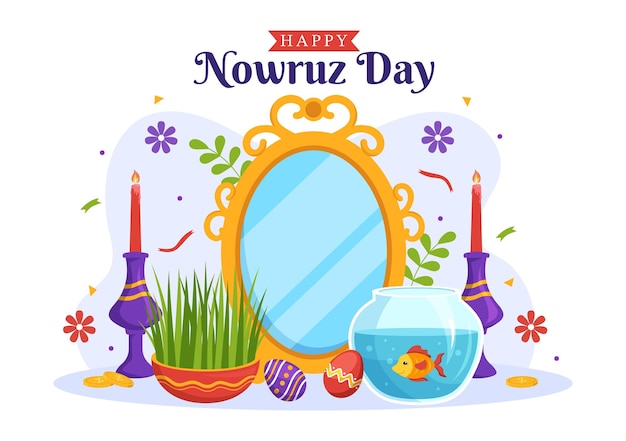 Glücklicher nowruz-tag oder iranische neujahrsillustration in flachen handgezeichneten cartoon-vorlagen