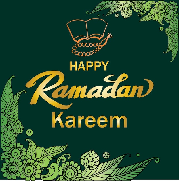 Glücklicher ramadan kareem blumiger islamischer hintergrunddesign vektorbild.
