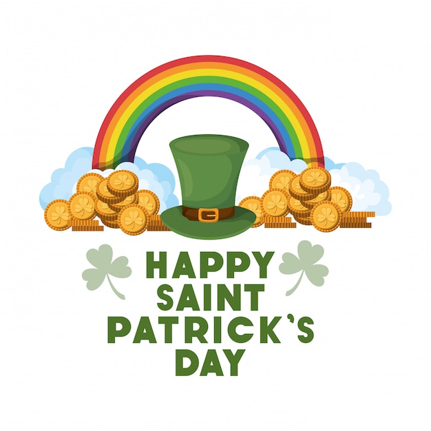 Glücklicher St Patrick `s Tagesaufkleber mit Regenbogenikonen