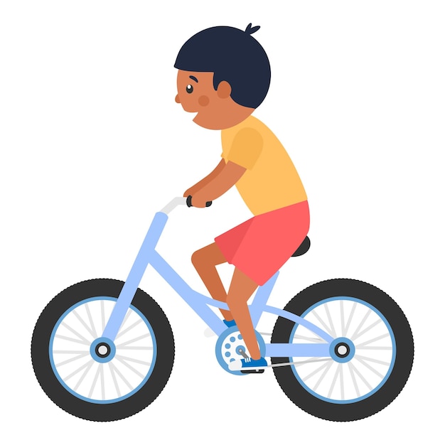 Glücklicher süßer afrikanischer Junge, der Fahrrad fährt. Gesundes Lebensstilkonzept