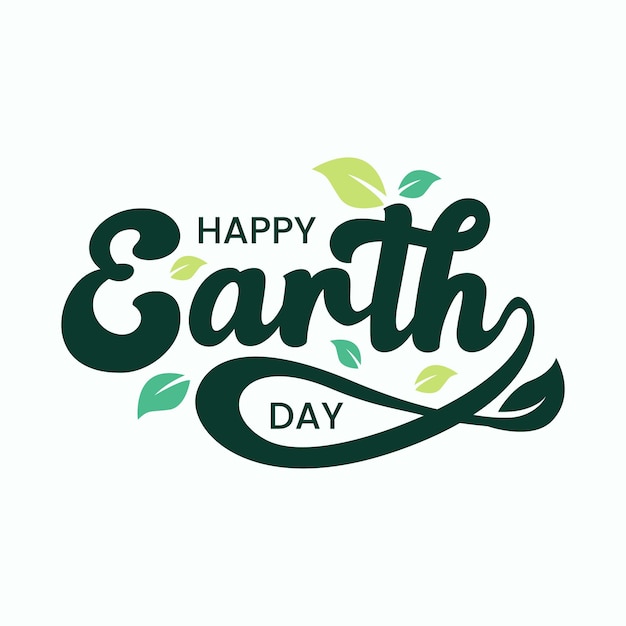 Glücklicher Tag der Erde handgezeichneter Buchstabenvektorillustration mit grünem Blatt Erde Tag Logo Vorlage