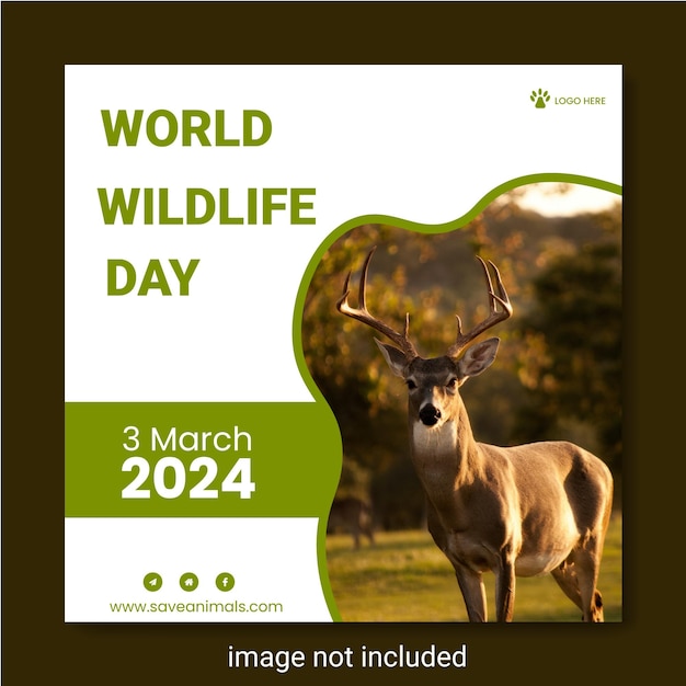 Glücklicher Tag der Wildtiere: Social Media-Post mit einem einzigartigen Wildtierbanner-Design.