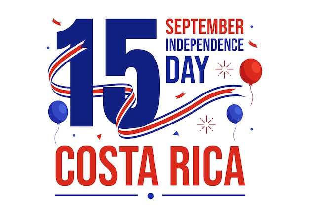 Glücklicher Unabhängigkeitstag von Costa Rica, Vektorillustration mit wehender Flagge im Hintergrund und Konfetti