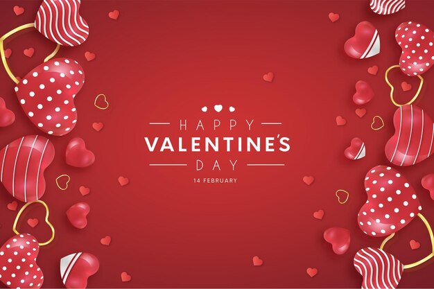 Glücklicher Valentinstag-Hintergrund mit Zusammensetzung der Herzen 3D