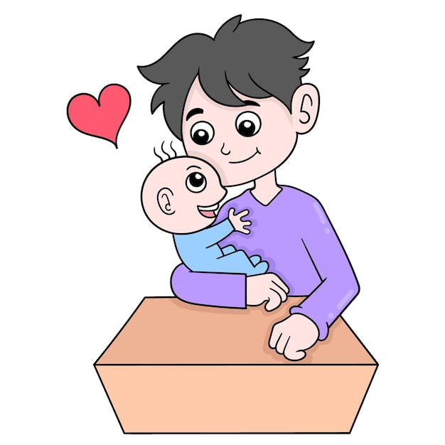 Glücklicher vater spielt mit seinem baby, vektorillustrationskunst. doodle symbolbild kawaii.