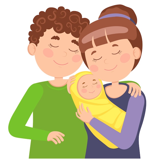 Glücklicher vater und mutter mit einer babyvektorillustration in einem flachen stil