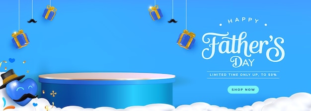 Glücklicher Vatertag-Verkaufsbanner mit Geschenken und festlichen Dekorationen