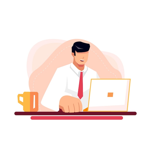 glückliches arbeiten mit laptopillustration