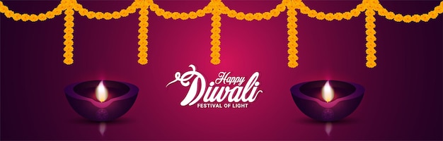 Glückliches diwali einladungsfahne mit girlandenblume