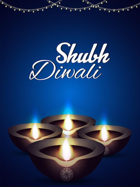 Glückliches diwali-feierplakat mit vektorillustration von diwali-diya