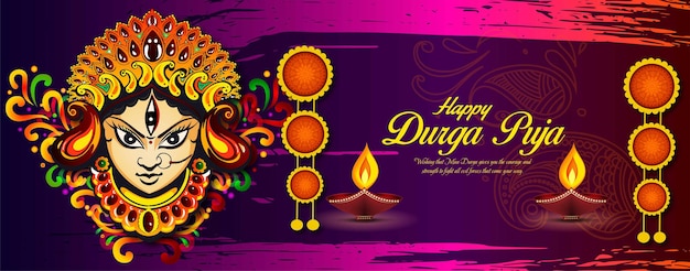 Glückliches dussehra navratri-hintergrunddesign, das in der hinduistischen religion und dem festival von durga puja . gefeiert wird