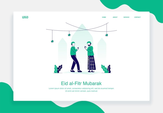 Glückliches eid al fitr illustrationskonzept von zwei muslimischen mann grüßen einander flaches design