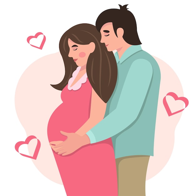 Vektor glückliches familienkonzept. ein junges paar erwartet ein baby. glückliche beziehung. schwangerschaft.