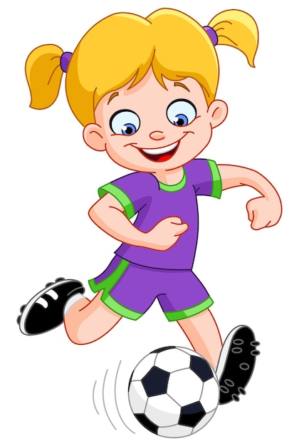 Glückliches Fußballspielerin, das einen Ball tritt