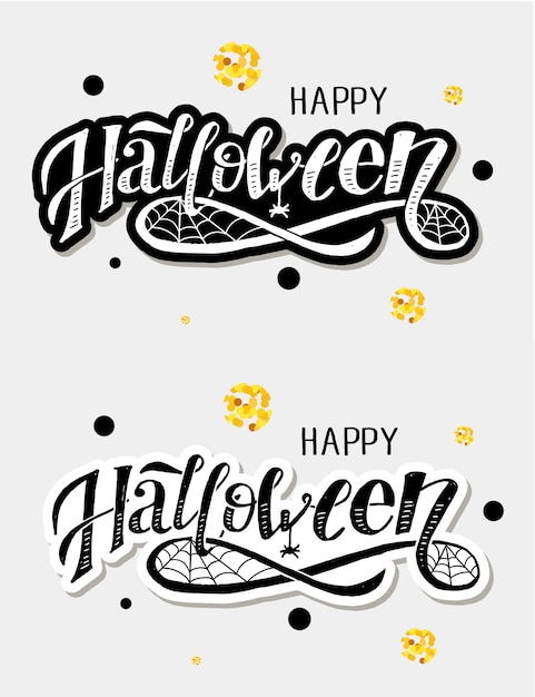 Vektor glückliches halloween, das kalligraphie-bürsten-text beschriftet