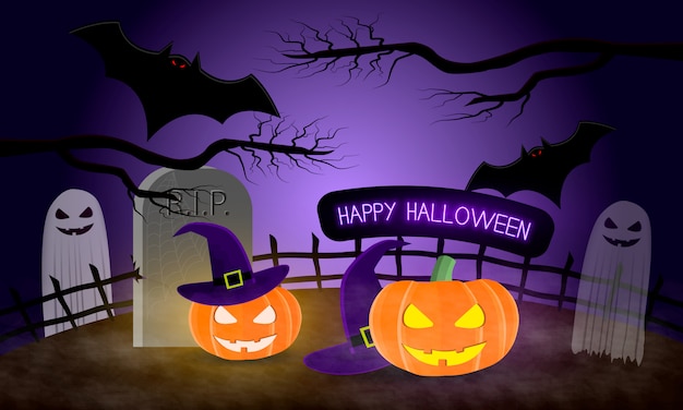 Glückliches Halloween, horizontales Illustrationsdesign für Halloween