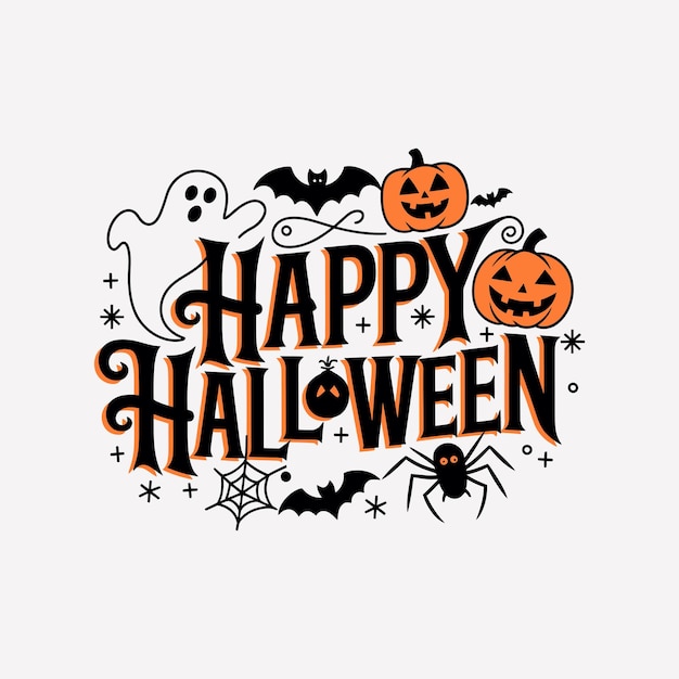 Glückliches Halloween-T-Shirt-Design Typografie auf einem isolierten weißen Hintergrund